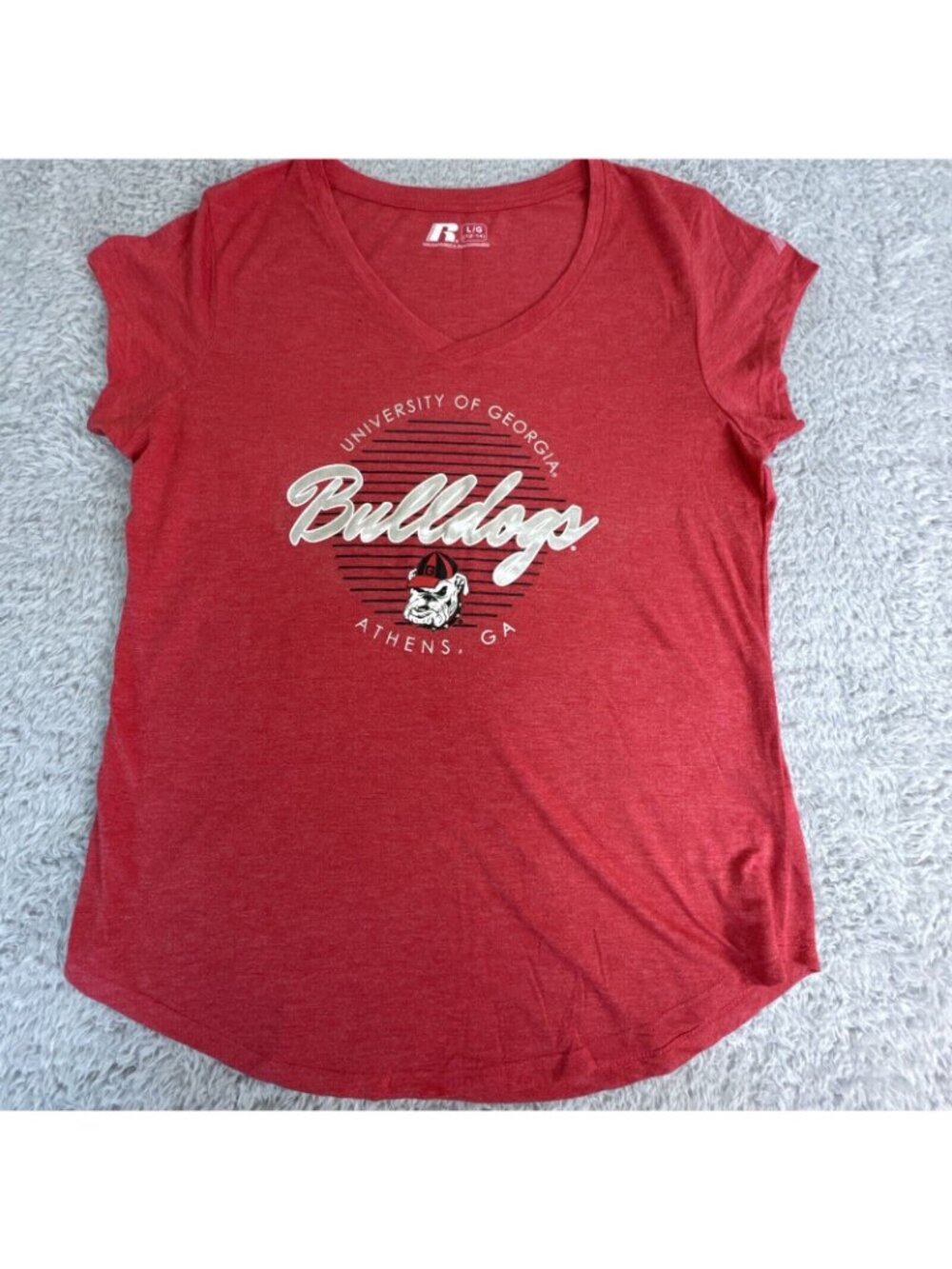 University Of Georgia Bulldogs Womens L/G 12-14 Red V-Neck T-Shirt By Russell - Picture 6 of 10